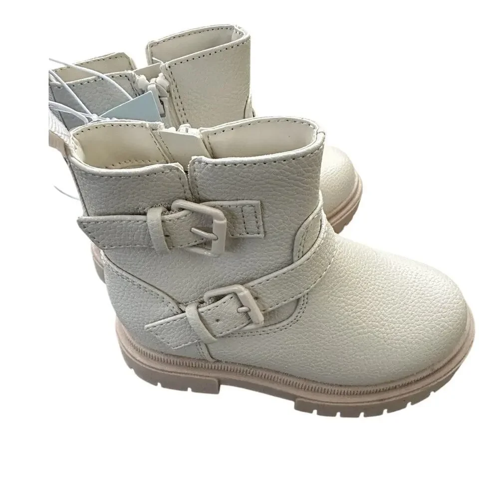 Toddler Girls Cat & Jack Evie Ankle Boots Cream Soft Faux Leather